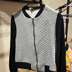 Stylish Black and Gray Quilted Bomber Jacket
